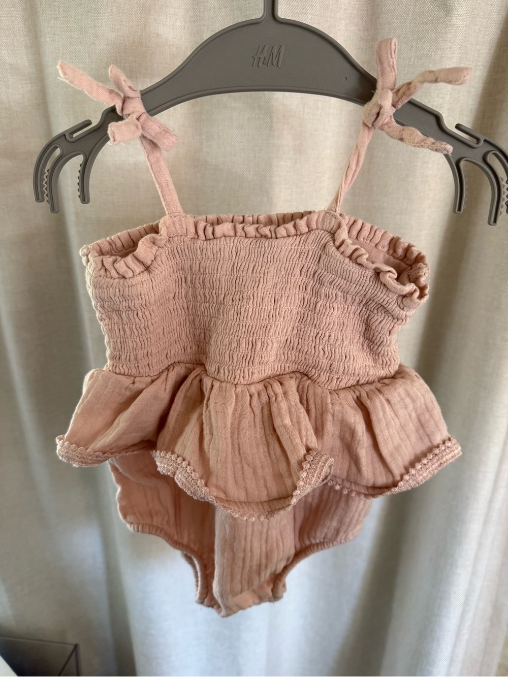 cloud island Pink Ruffled Smocked Romper Dress